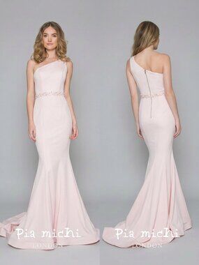 Pia Michi Blush Pink One-Shoulder Mermaid Gown Dress Size 4